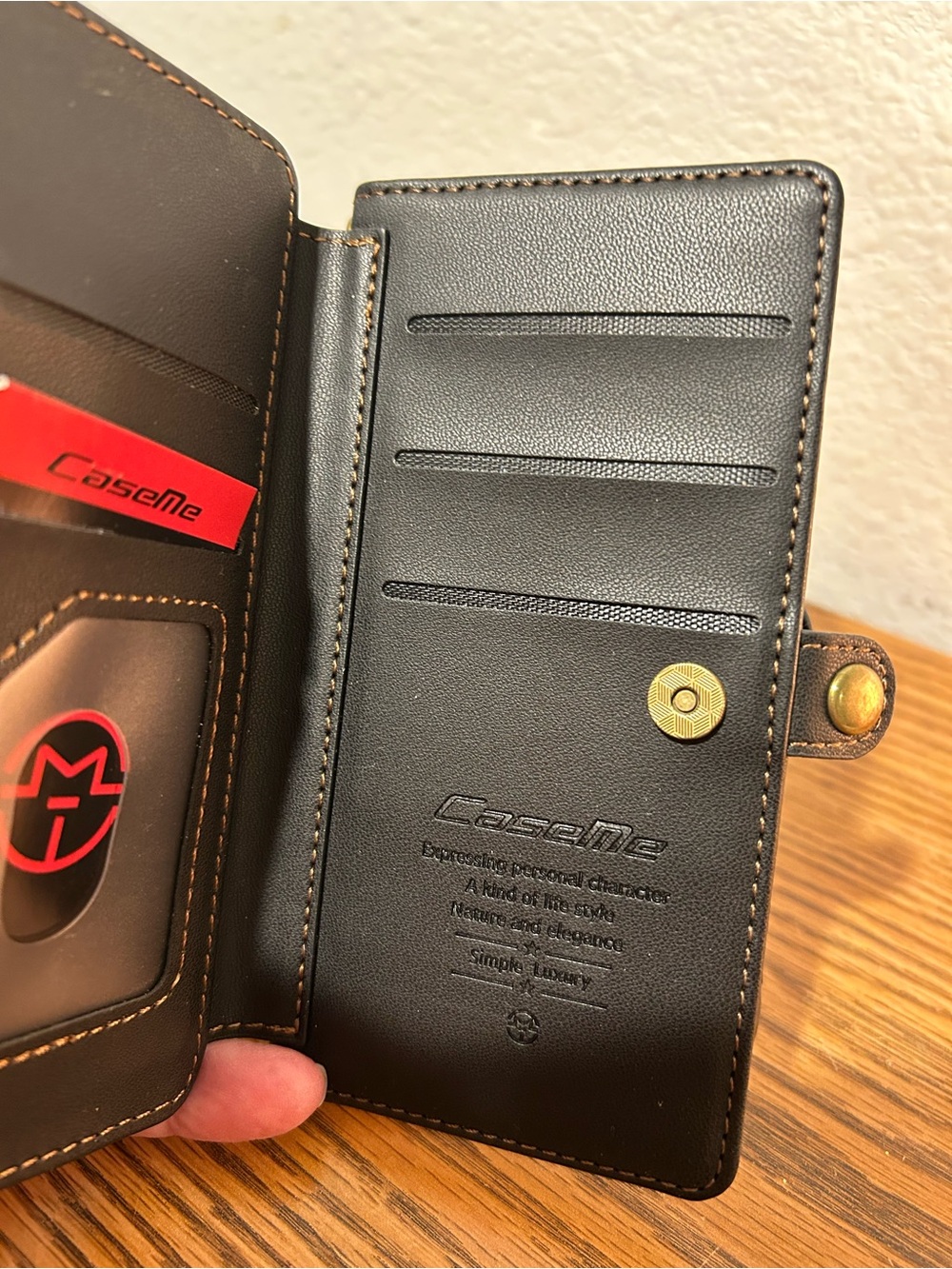Leather Compact Wallet in Brown with Brass Hardware - Picture 6 of 9